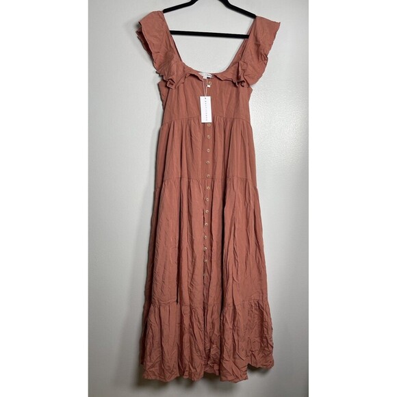 BALTIC BORN Ellie Ruffle Top Dress Medium Terracotta Mauve NEW Casual Pockets - Picture 7 of 12